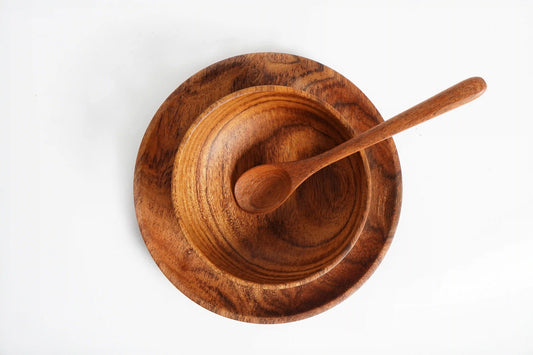 Wooden Bowl Plate Spoon Set