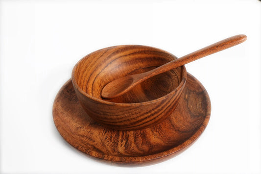 Wooden Bowl Plate Spoon Set